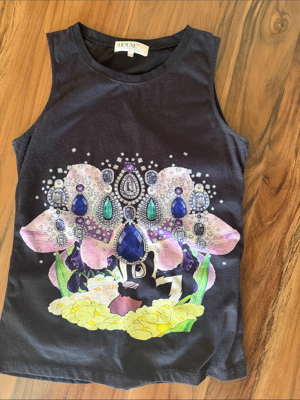 House of CB Black Embellished Floral Jewel Tank
